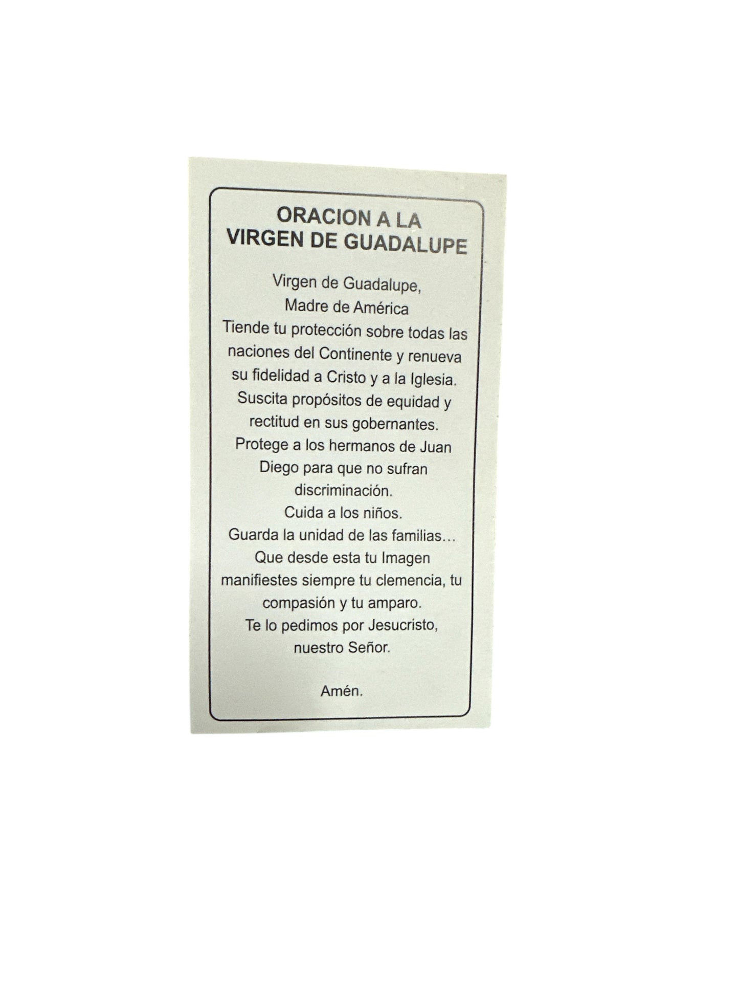 Prayer Card Virgen de Guadalupe 4"x 2"