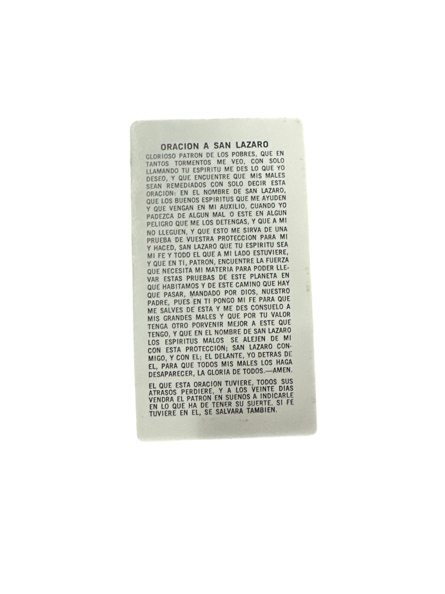 Prayer Card Saint Lazarus 4"x 2"