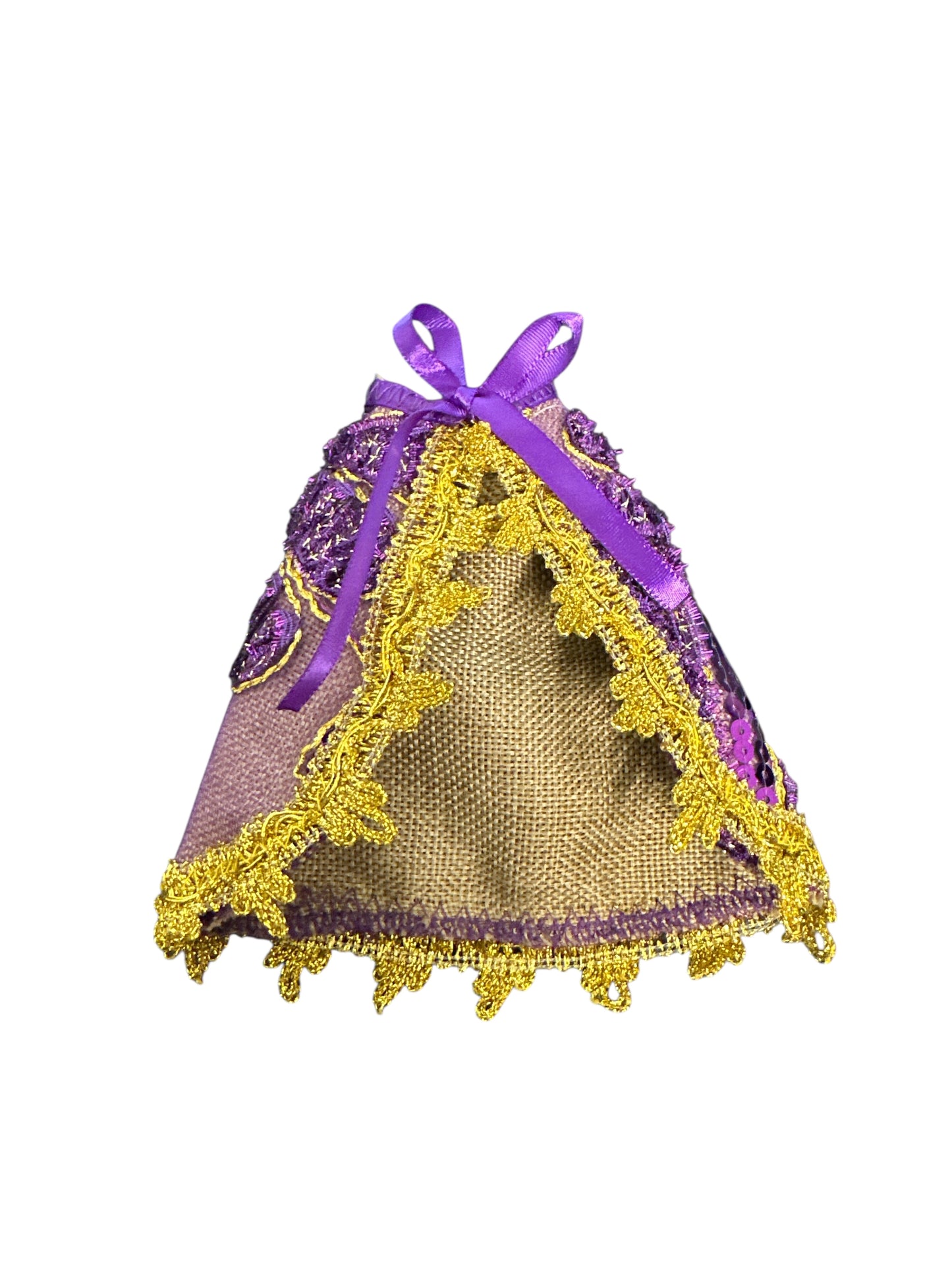 5” Saint Lazarus sack and embroidered fabric cape
