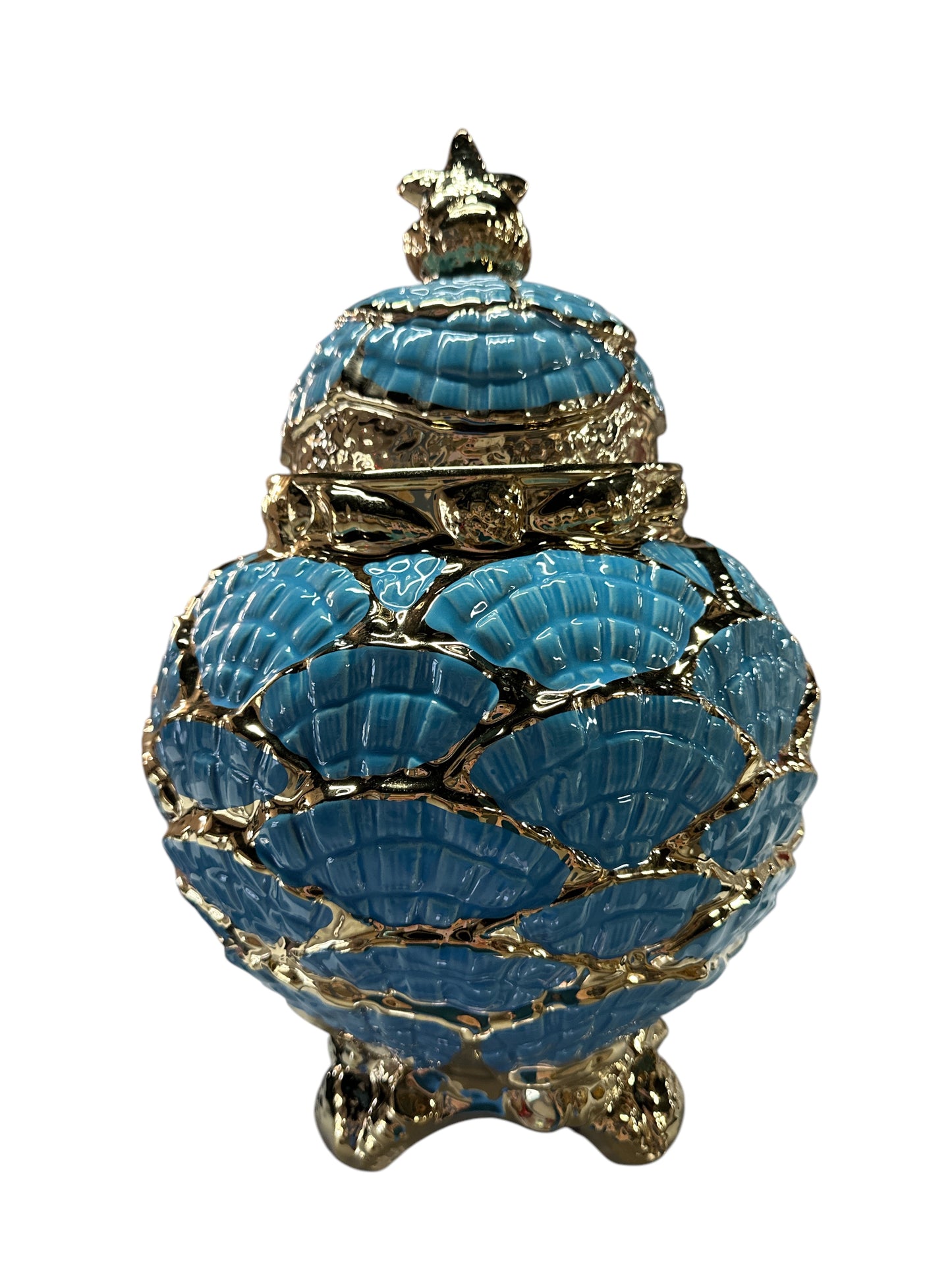 Yemaya Asesu Potiche Light Blue/ Gold 15"x 13"