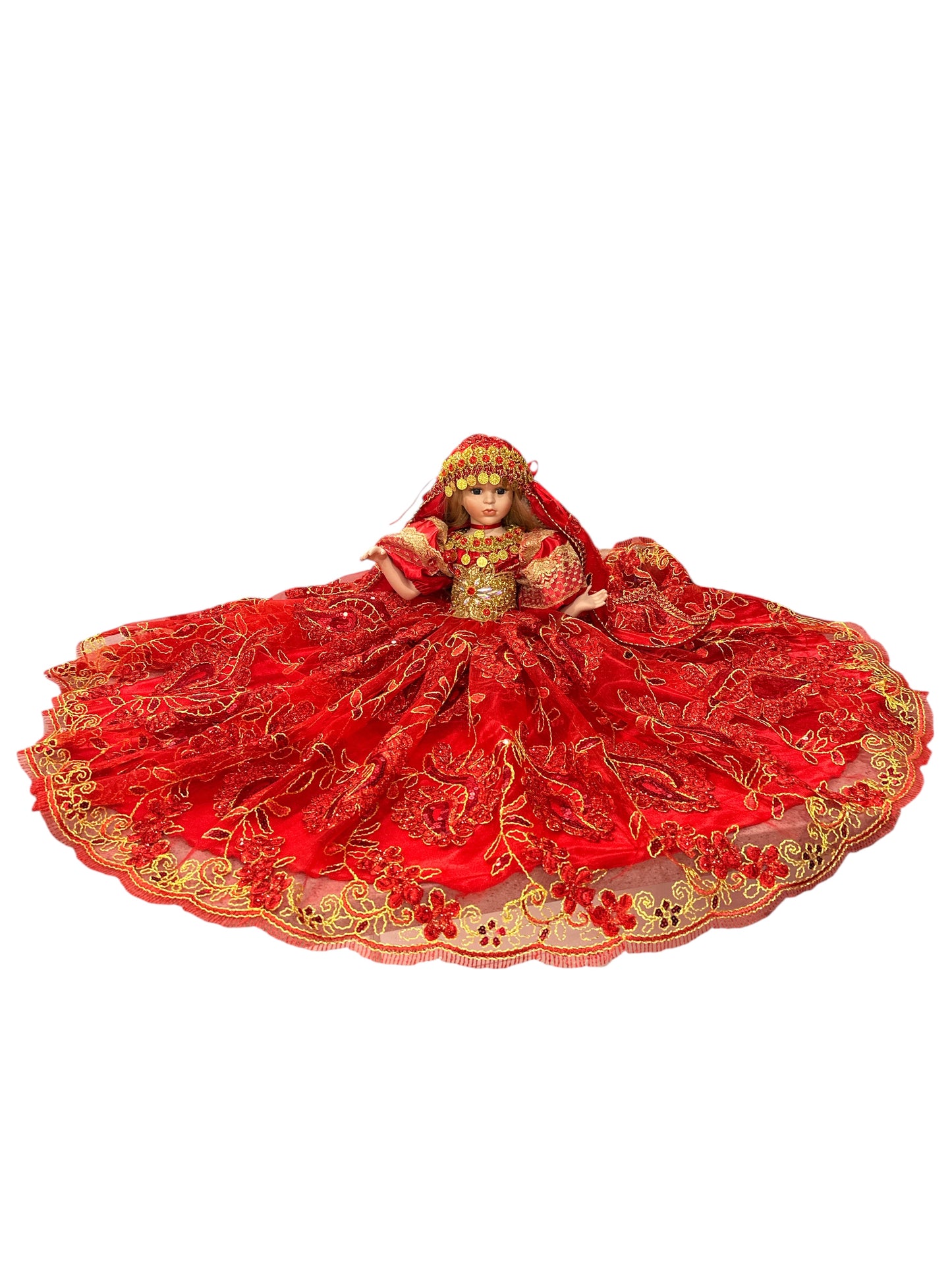 12" Porcelain doll Gipsy Dressed in Red and Gold