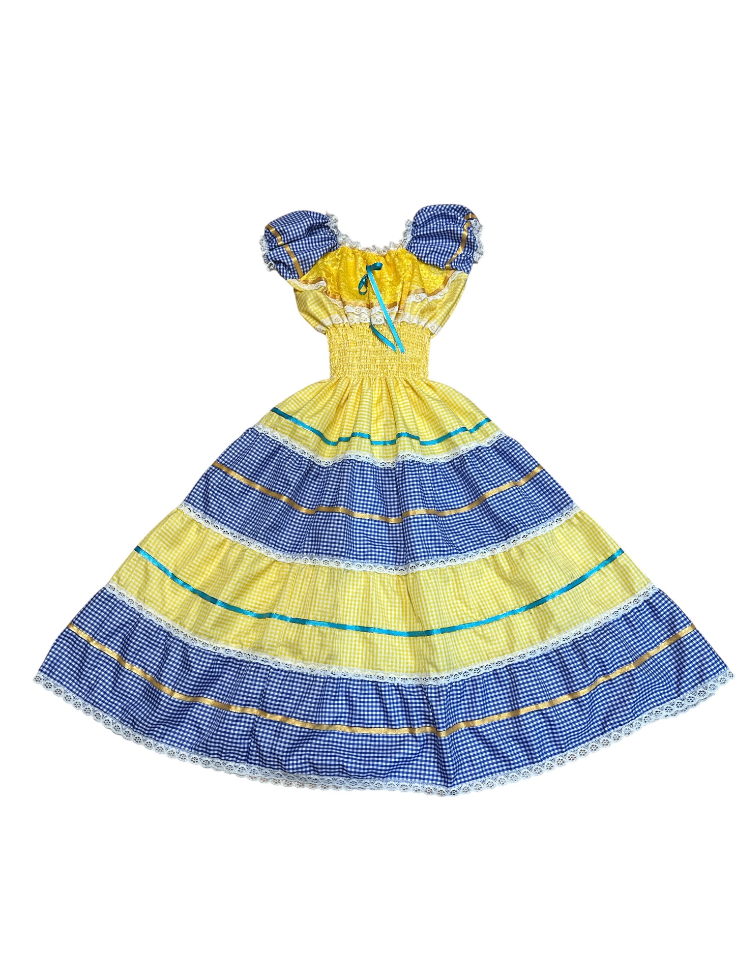 One size Gingham Yellow/ Blue Dress