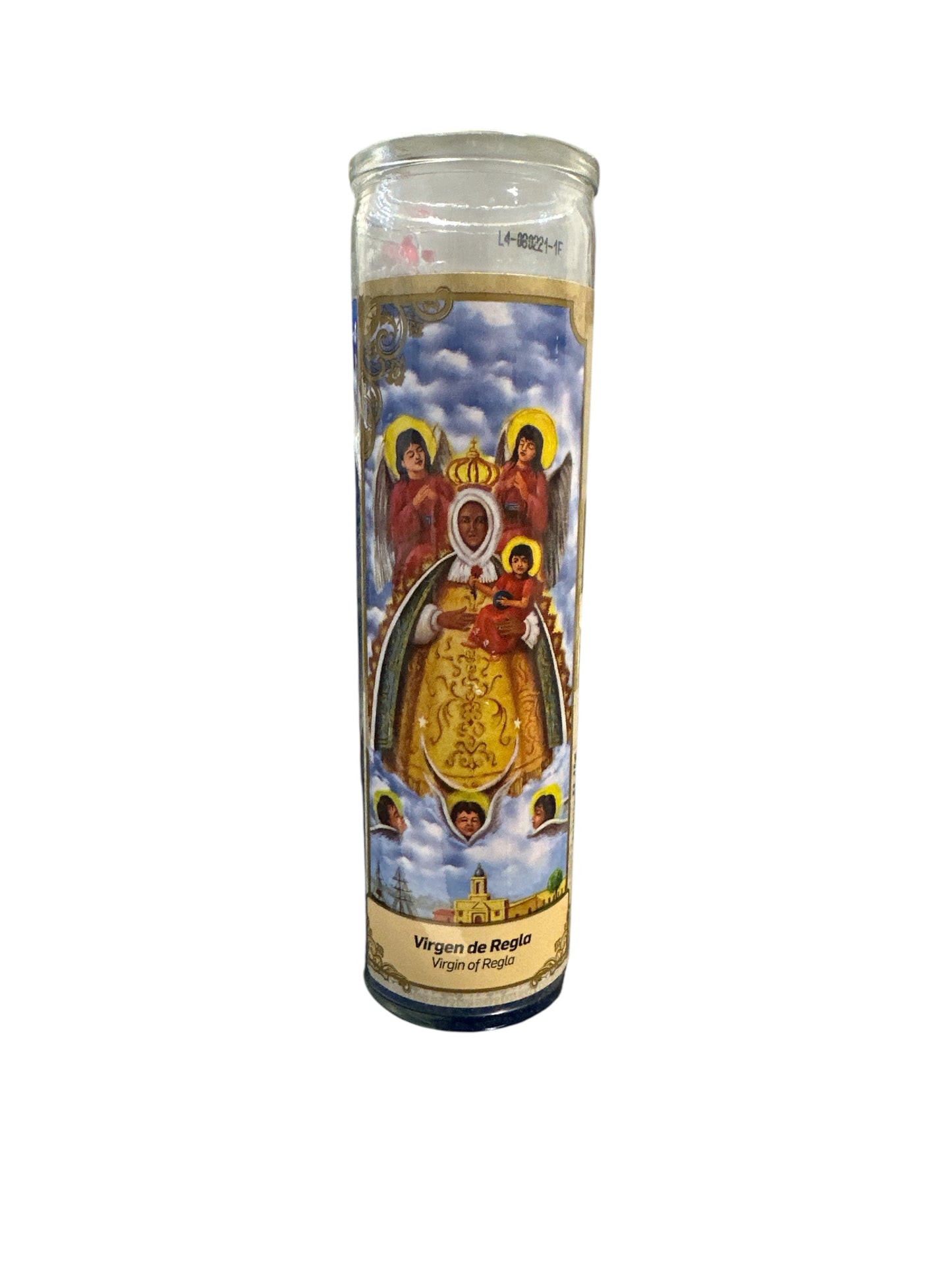 8" Glass candle Virgin of Regla