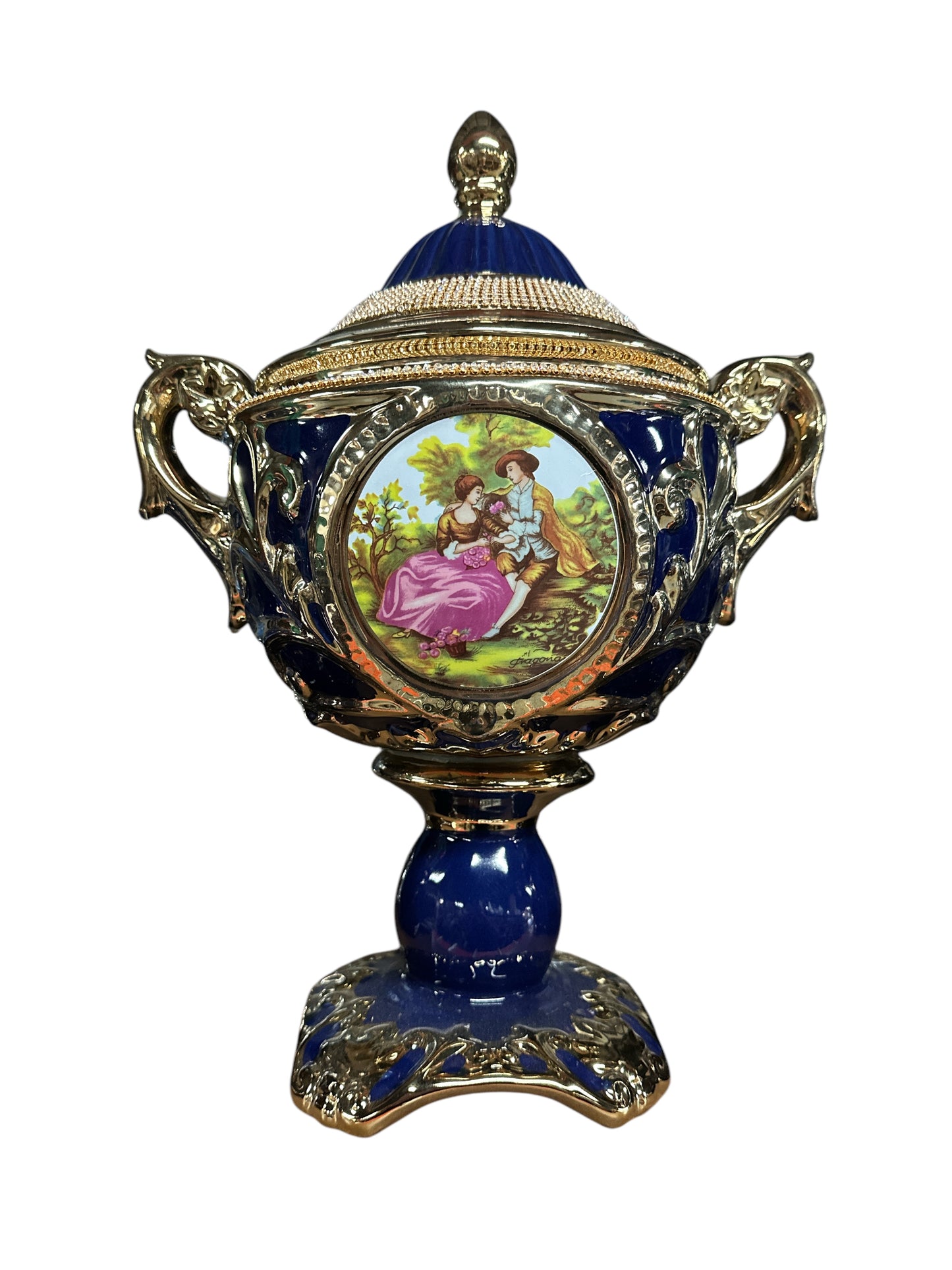 Yemaya Potiche Blue/ Gold 19"x 13"