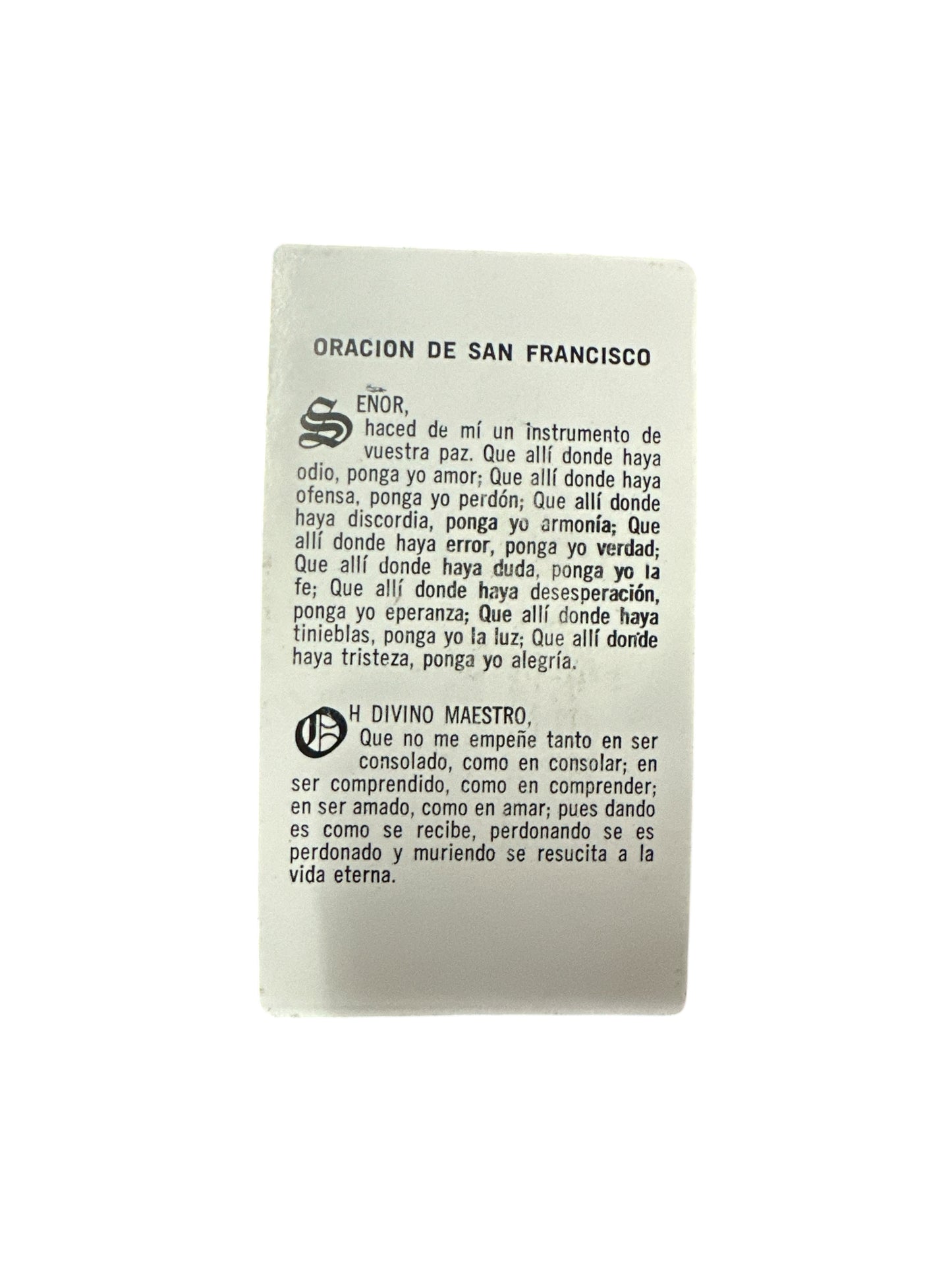 Prayer Card Saint Francisco 4"x2"