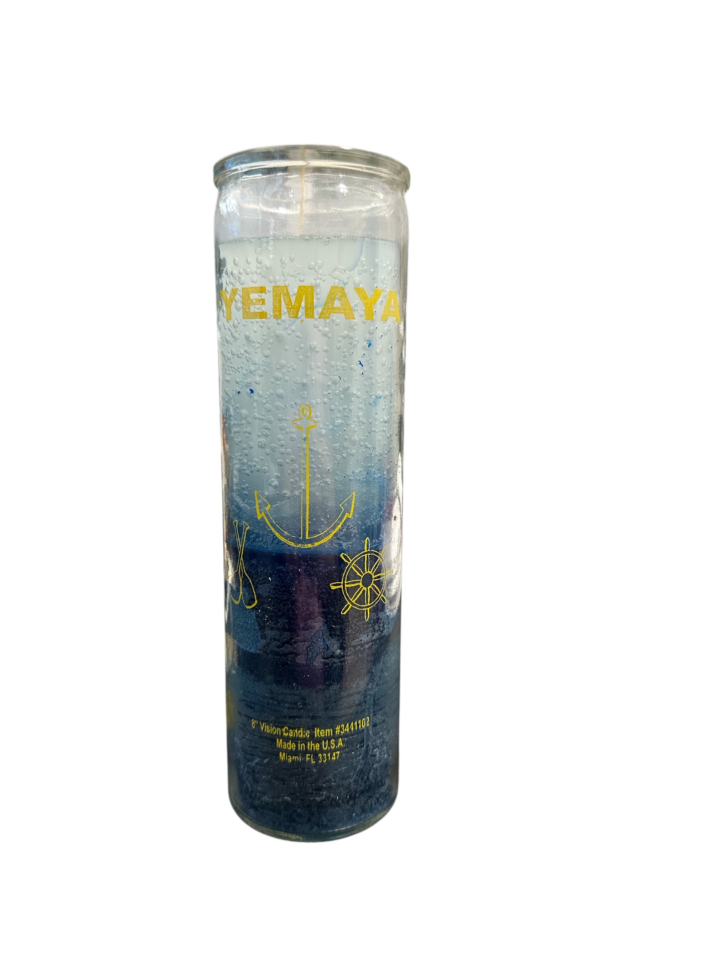 8" Yemaya two colors candle white and blue
