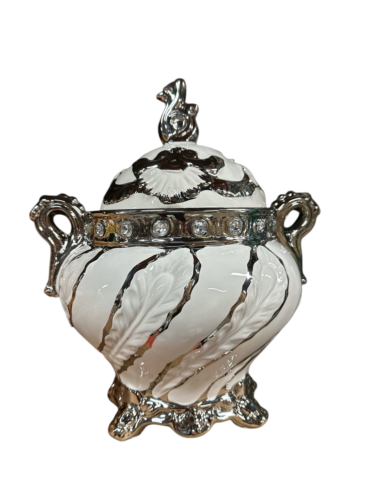 Obatala White/ Silver tureen 13"x 11"