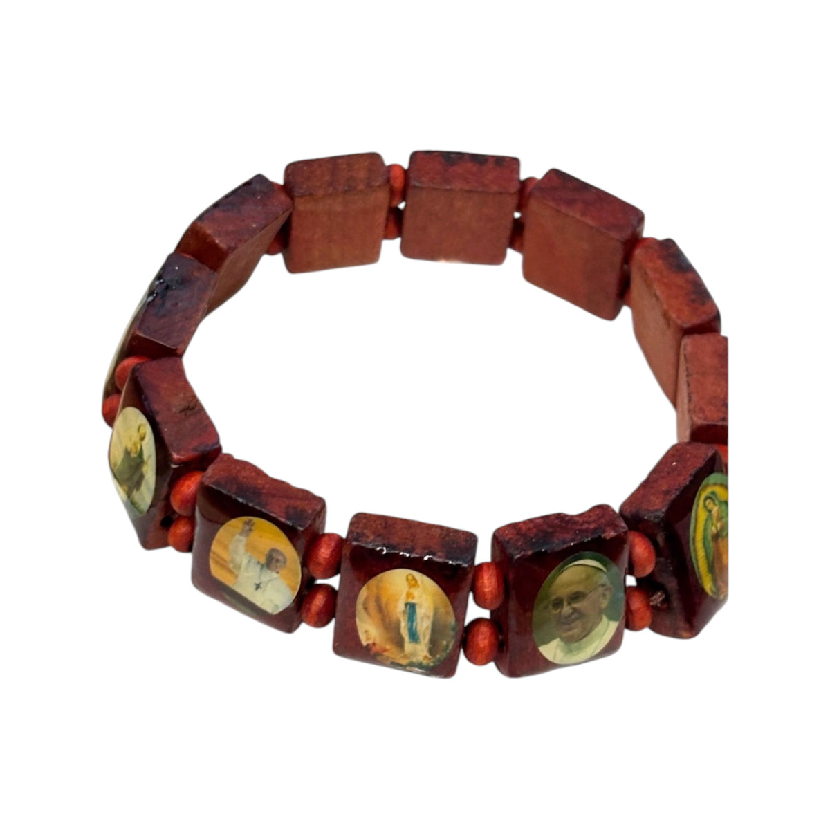 Wooden bracelet with images of Catholic saints