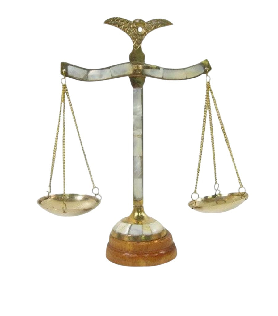 Bronze scale with mother of pearl wood vase 9"H x 7"