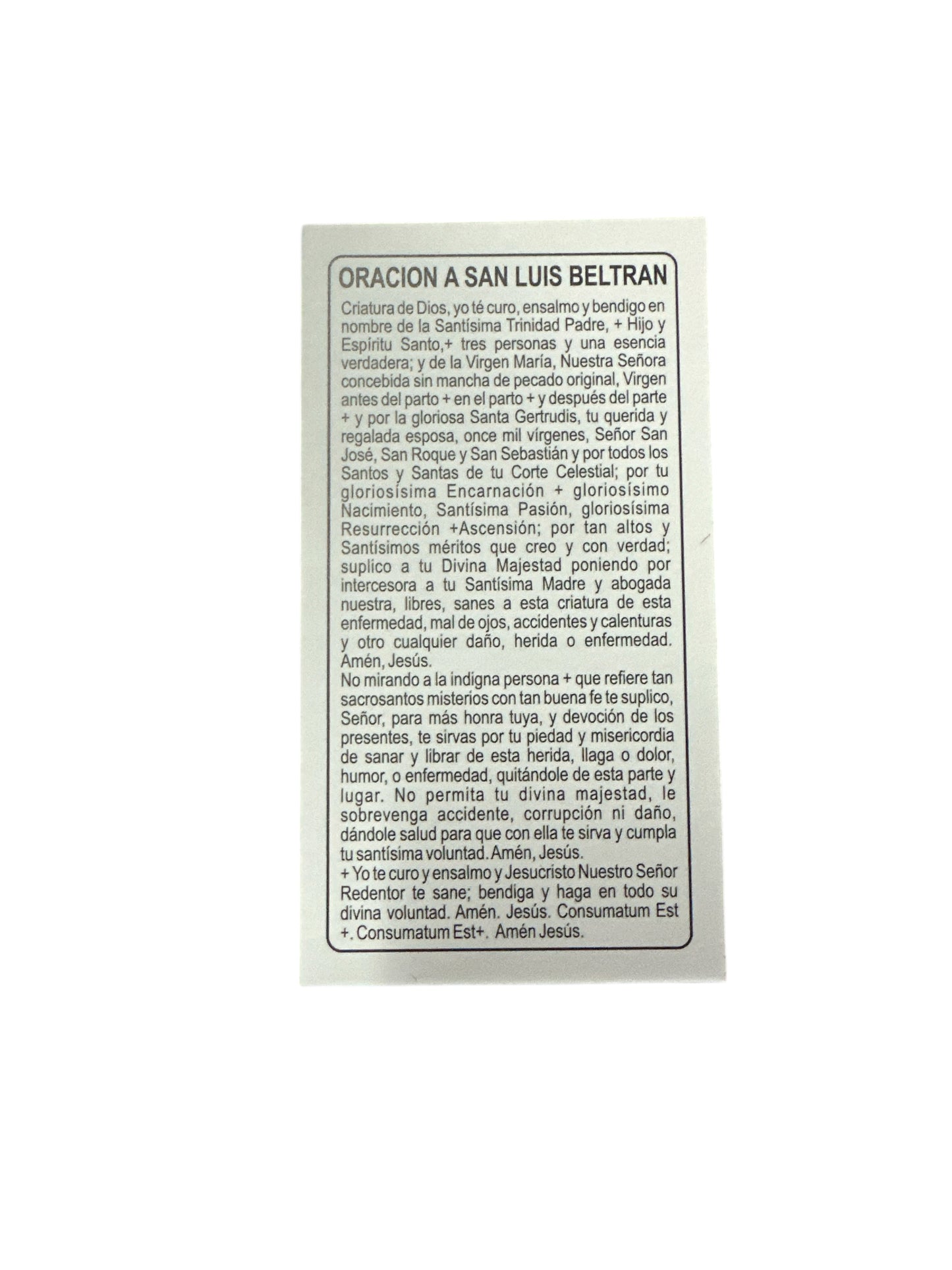 Prayer Card San Luis Beltrán 4"x 2"