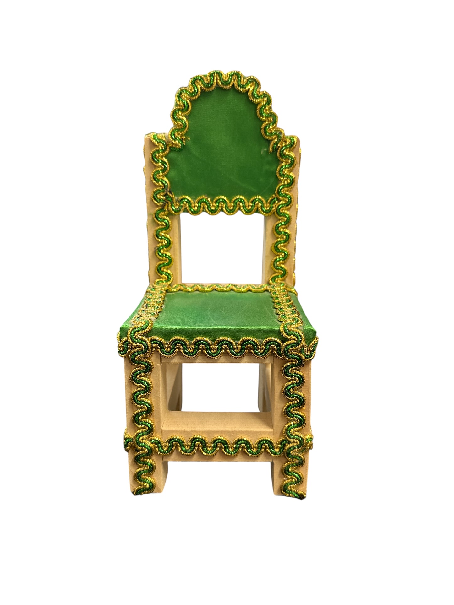 Green/ Gold Decorated wooden chair 8"H x 3.5"W