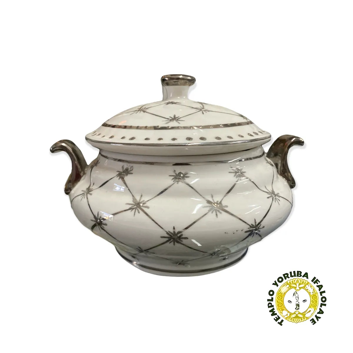 Small White/ Silver Tureen 6”x 6”x 5”
