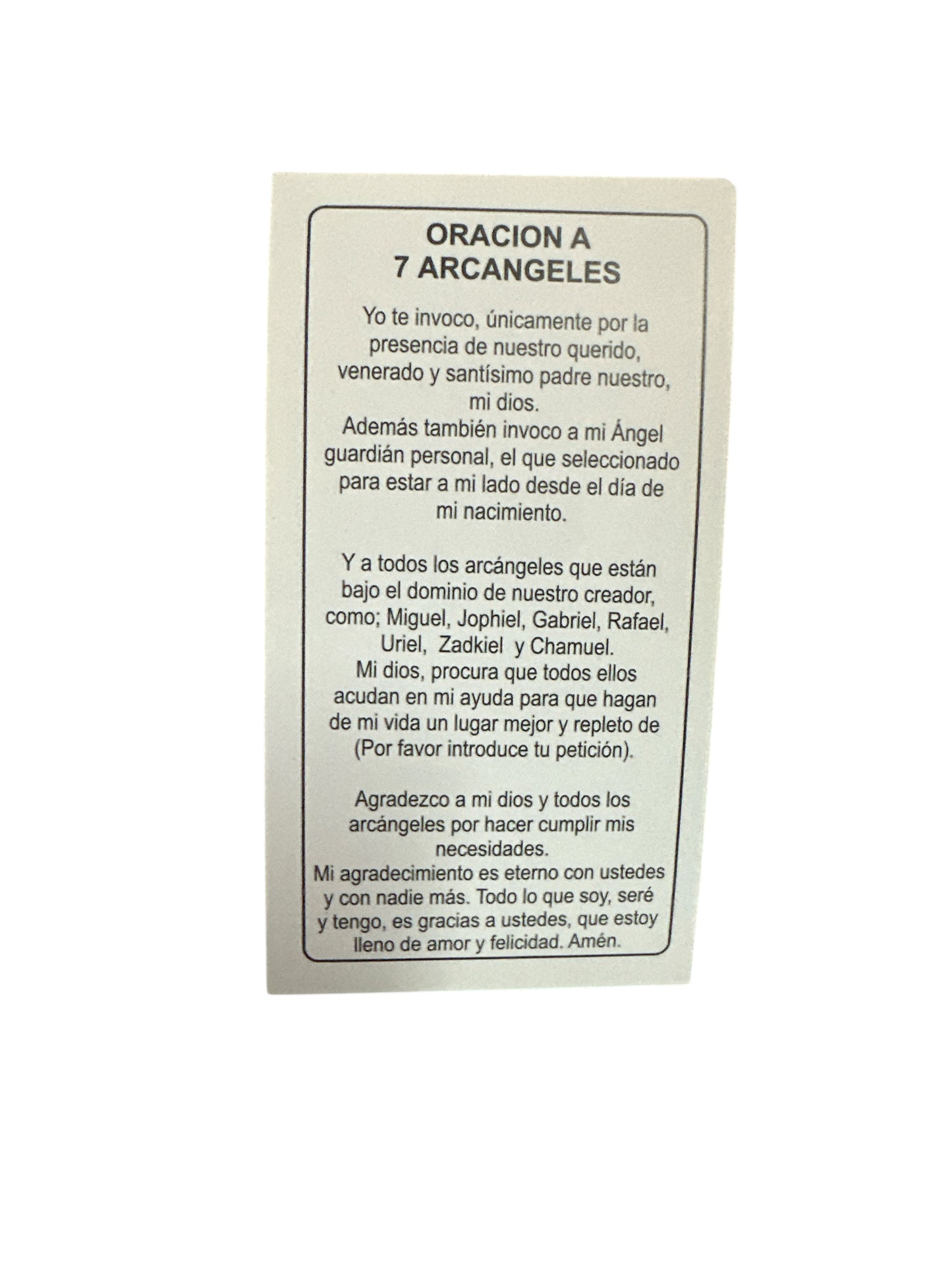 Prayer Card 7 archangels 4"x  2"