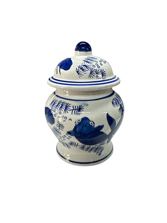 Small White/ Blue Potiche  6.5”x 7”x 3”