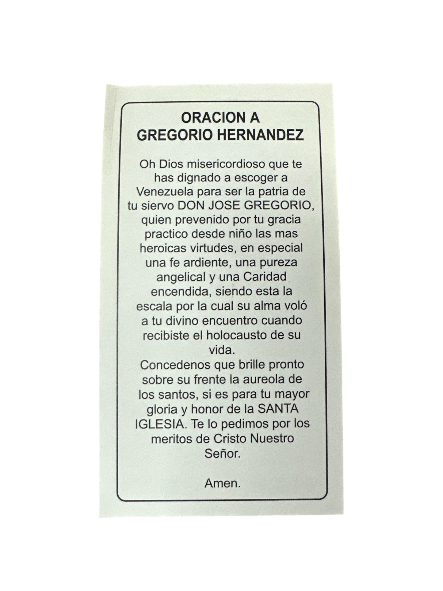 Prayer Card  Dr Gregorio Hernández 4"x 2"