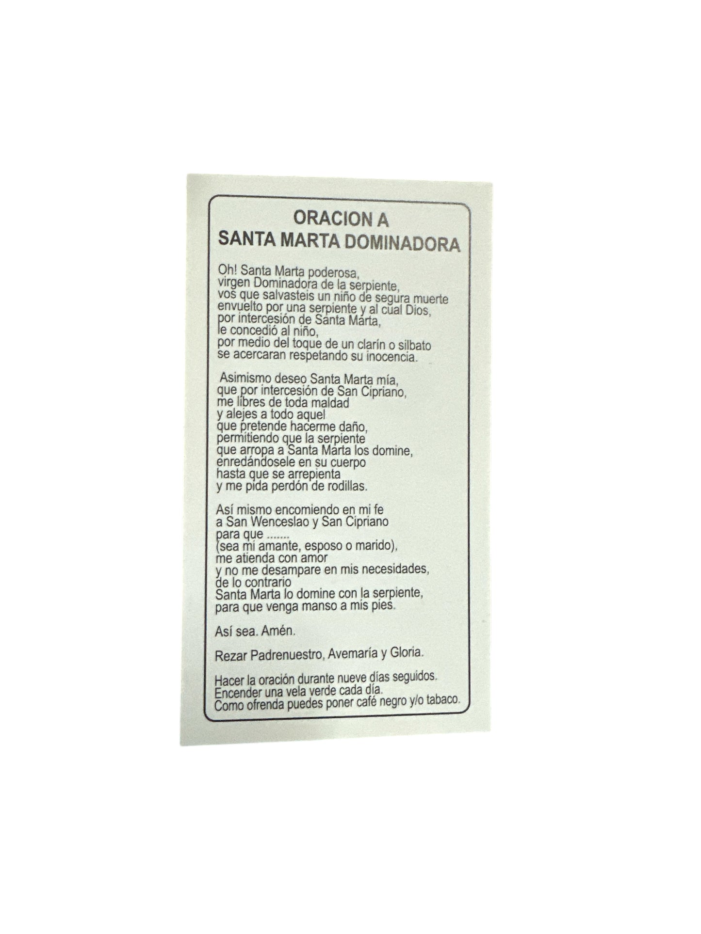 Prayer Card Santa Marta Dominadora 4"x 2"