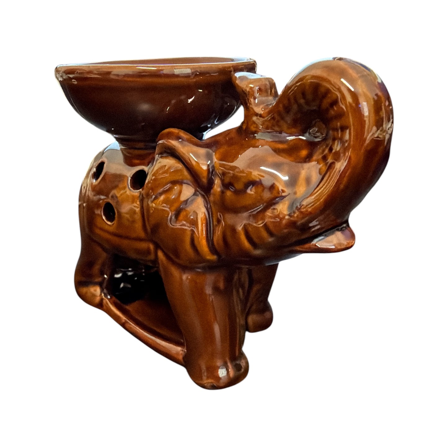 Decorative elephant-shaped ceramic oil/incense burner
