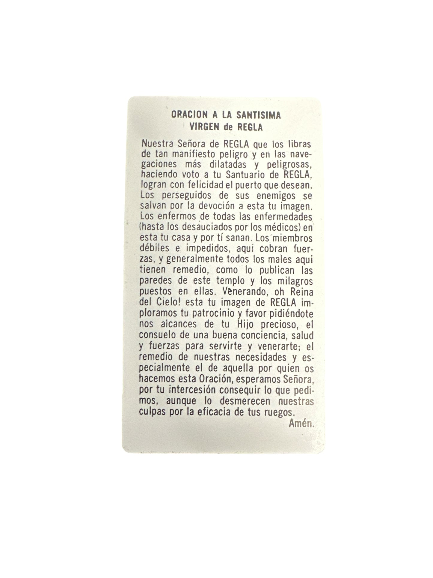 Prayer Card Our Lady of Regla 4"x 2"
