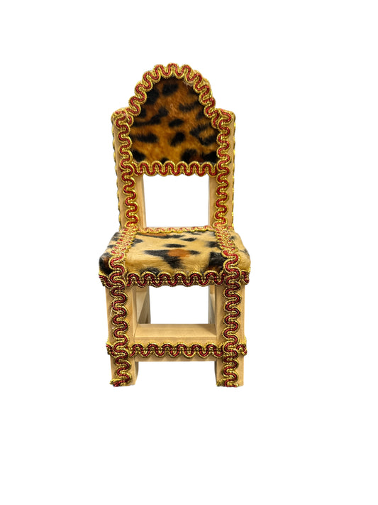Red/Gold/ Animal Print Decorated wooden chair 8"H x 3.5"W