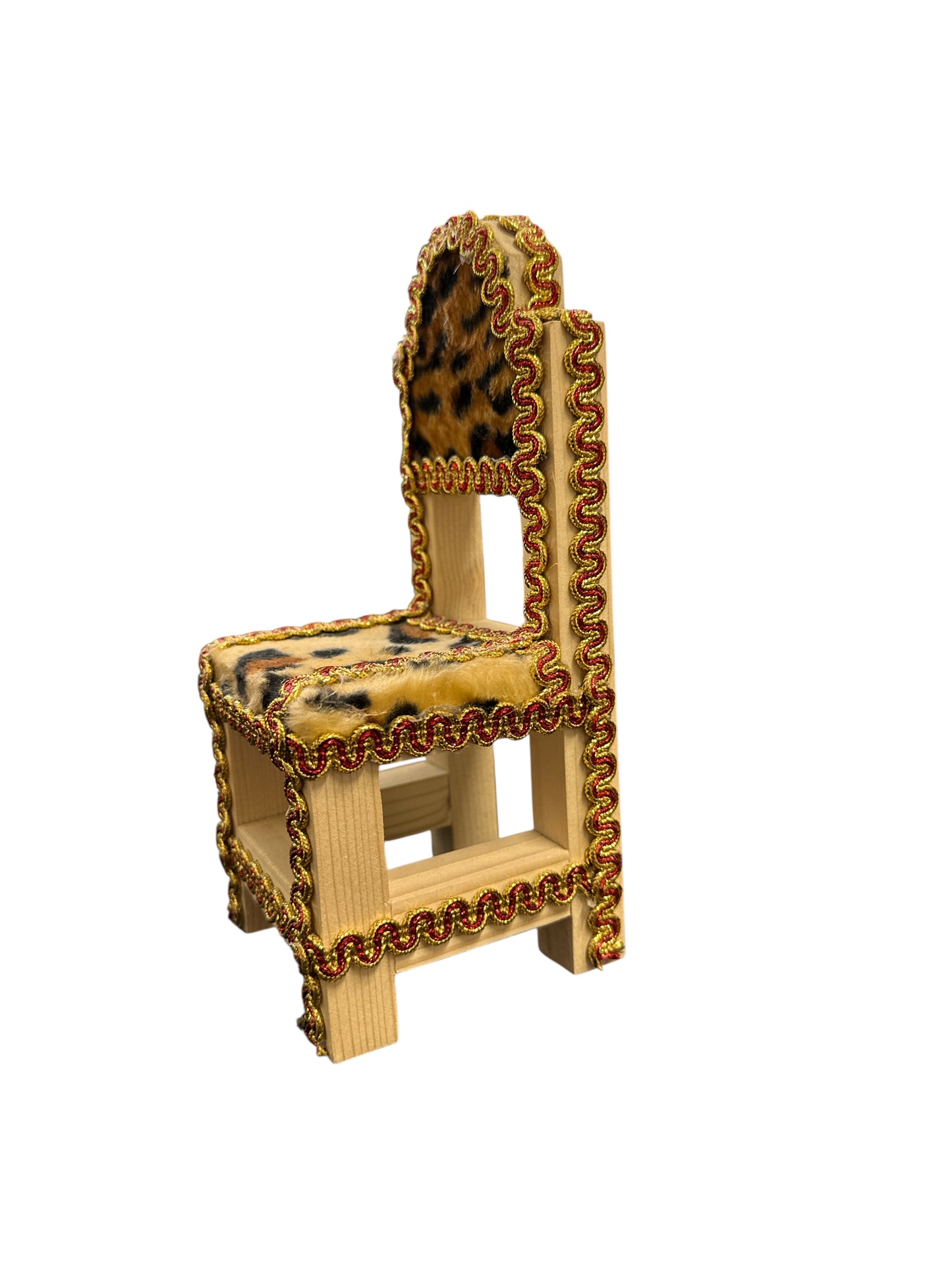 Red/Gold/ Animal Print Decorated wooden chair 8"H x 3.5"W
