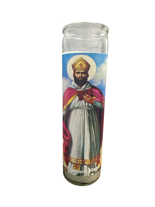 8" Saint Cyprian Glass Candle