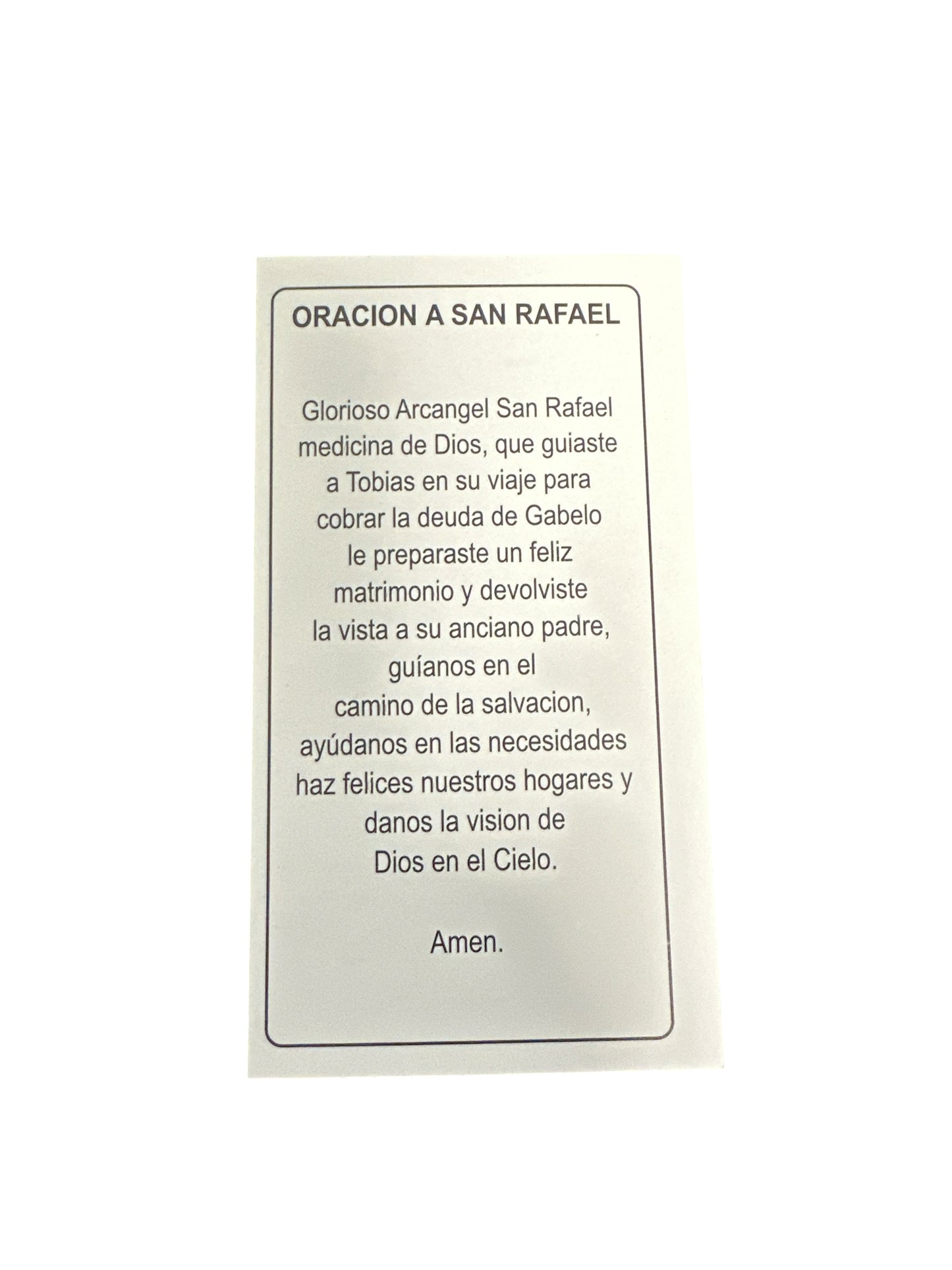 Prayer Card  Archangel Saint Raphael 4"x 2"