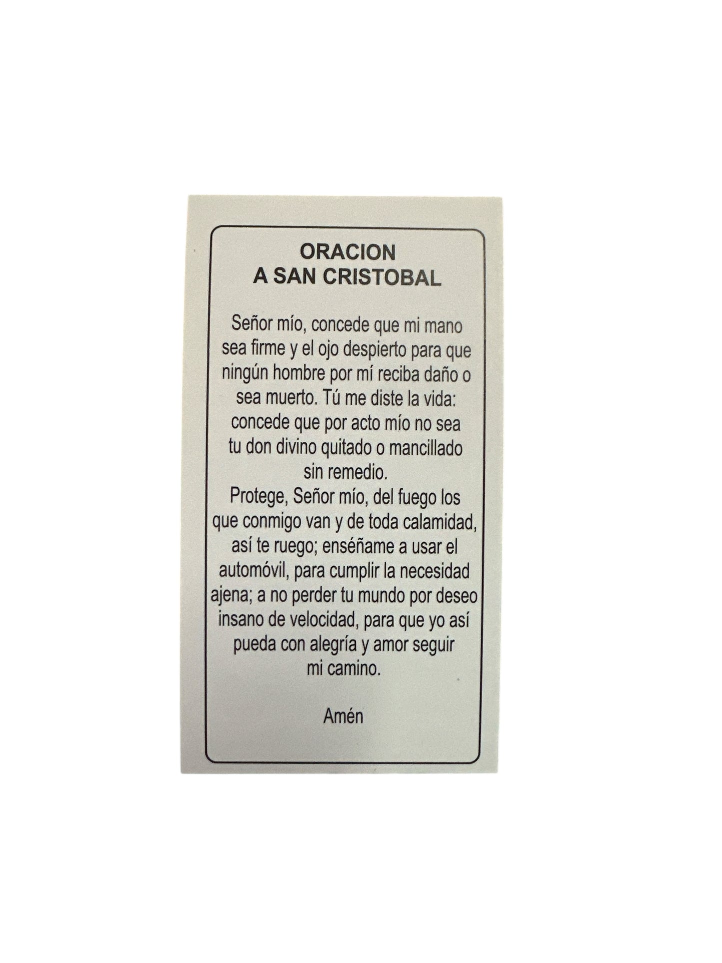 Prayer Card Saint Cristobal 4"x 2"