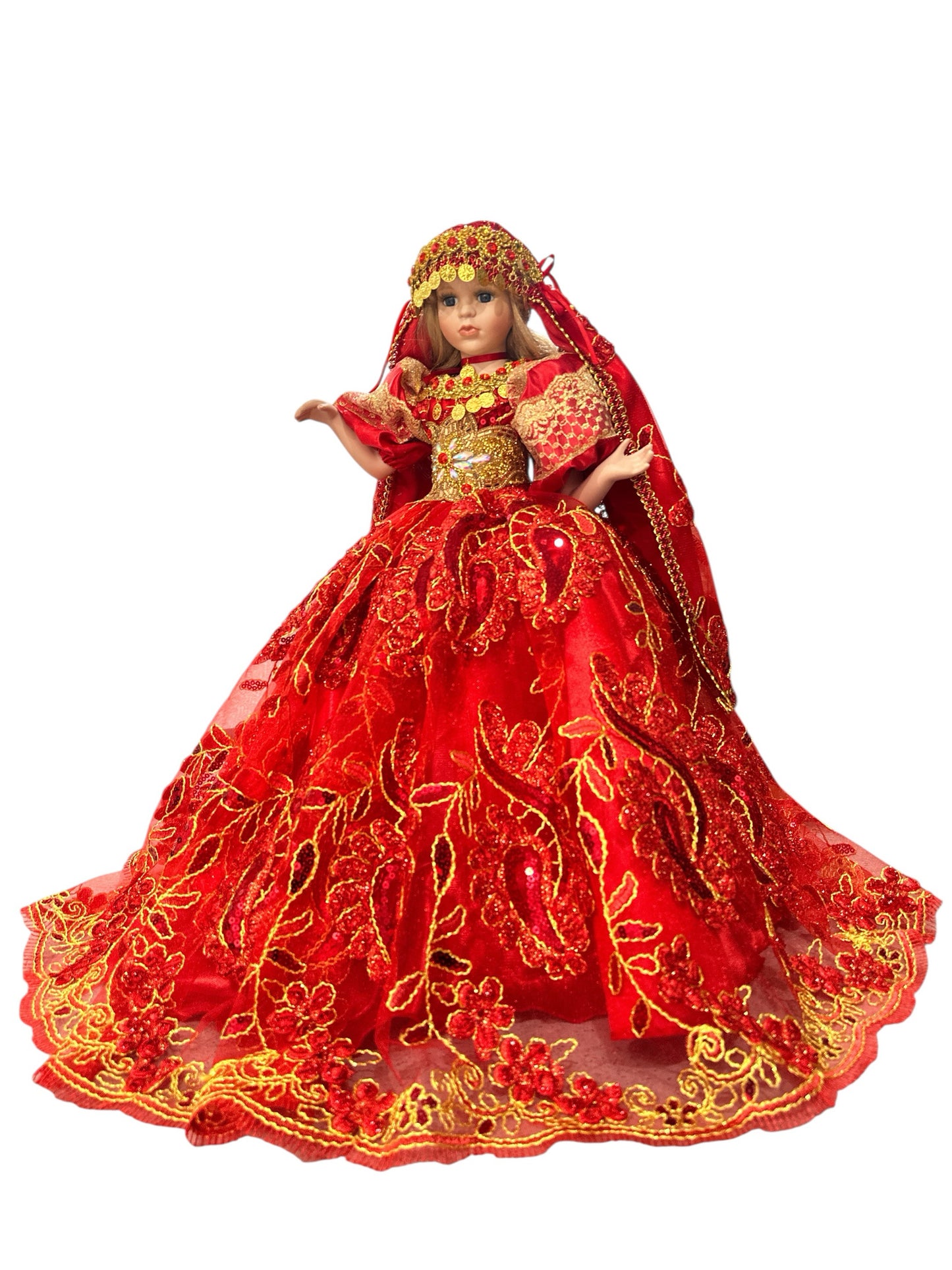 12" Porcelain doll Gipsy Dressed in Red and Gold