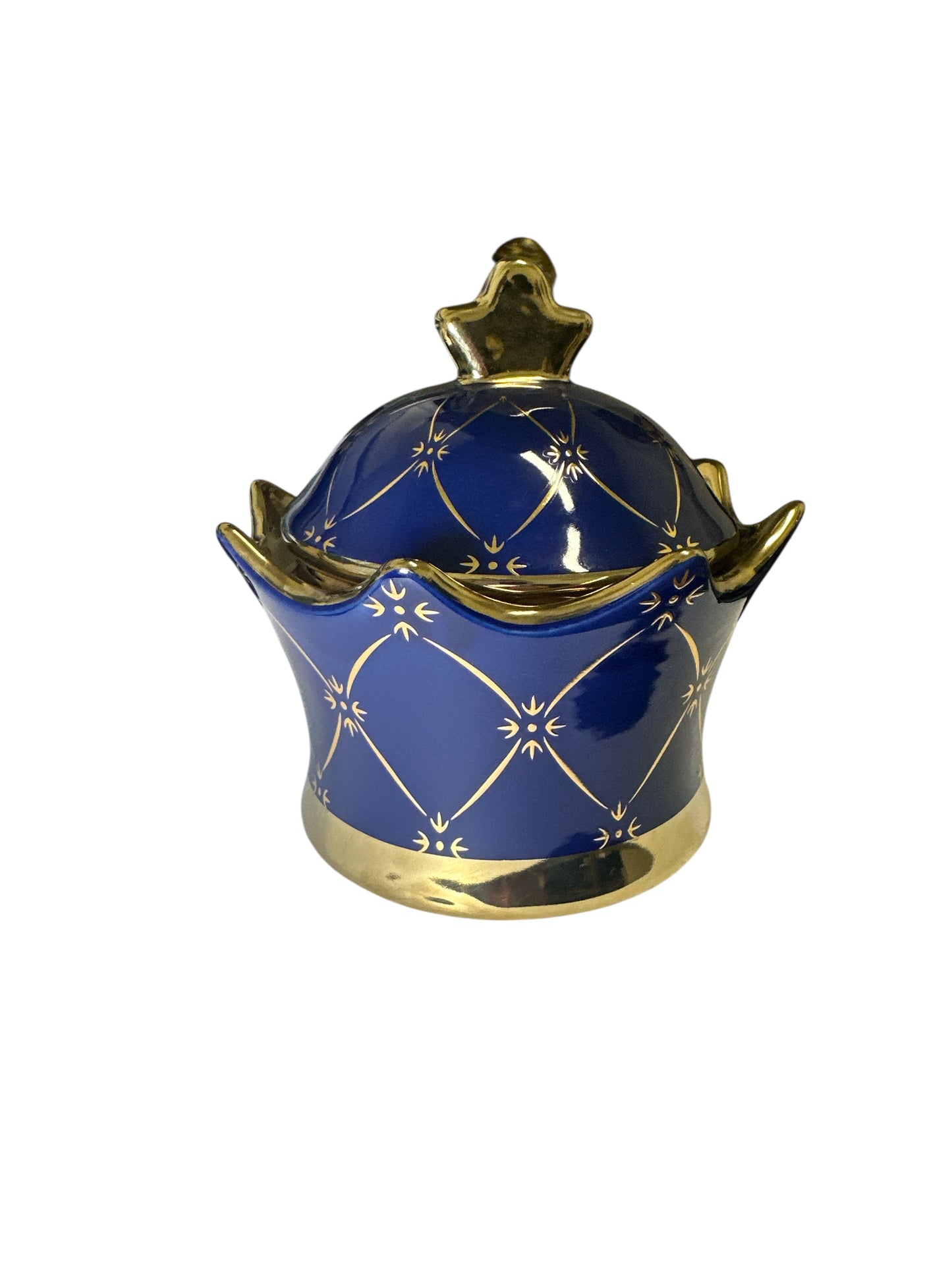 Small Tureen Deep Blue/ Gold Tureen 6”x 6”x 5”