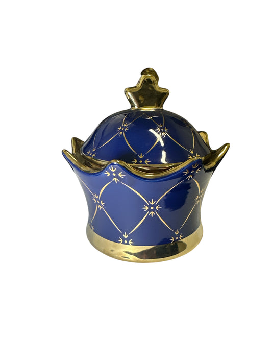 Small Tureen Deep Blue/ Gold Tureen 6”x 6”x 5”