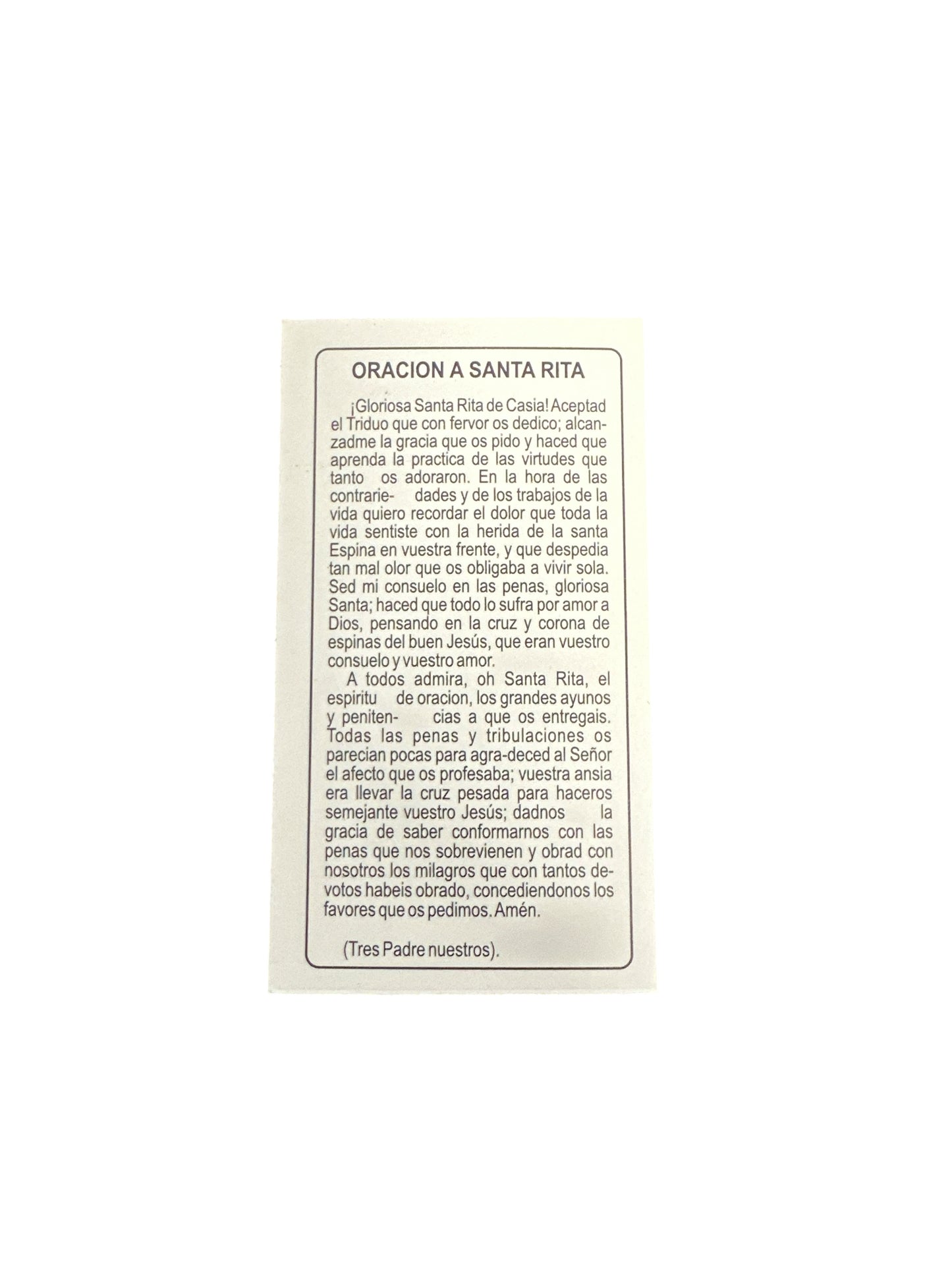 Prayer Card Saint Rita 4"x 2"