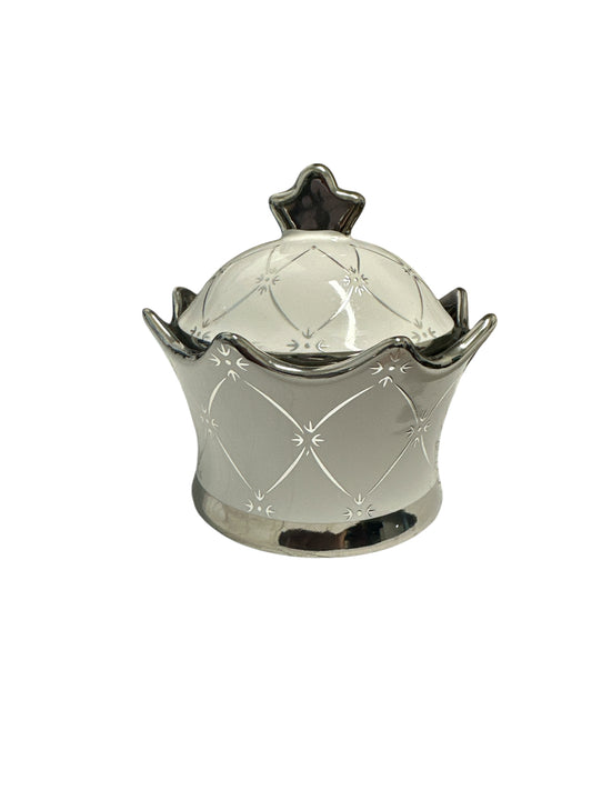 White/ Silver tureen 5"x 9"x 5"