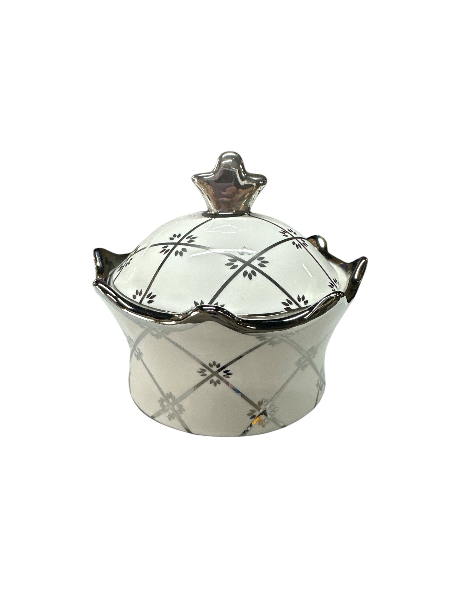 Small Tureen white Crown / Silver Soperita  Obatala/ Ibeyi 6”x 6”x 5”