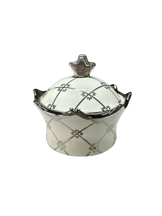 Small Tureen white Crown / Silver Soperita  Obatala/ Ibeyi 6”x 6”x 5”