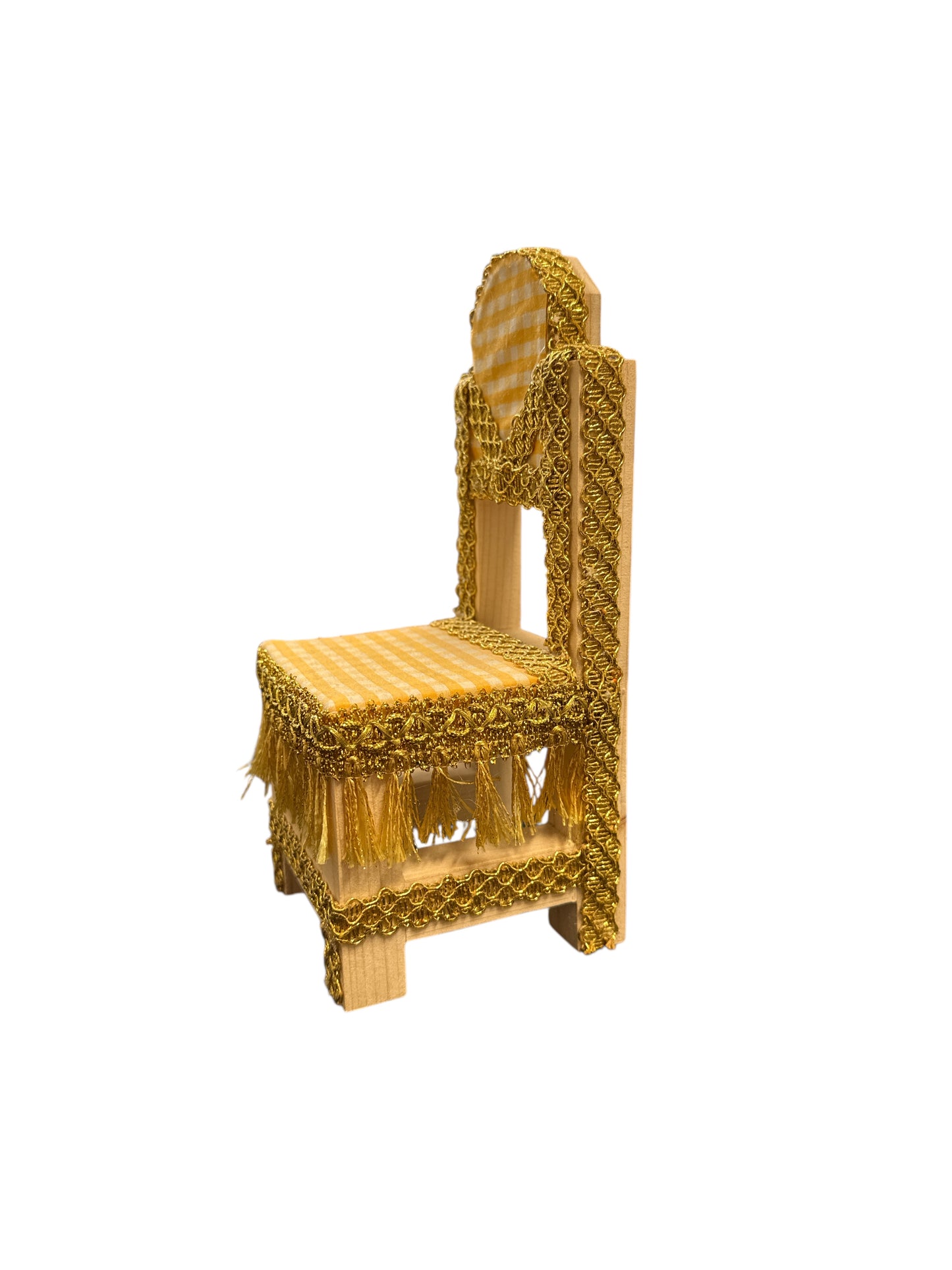 Yellow/Gold Decorated wooden chair 8"H x 3.5"W
