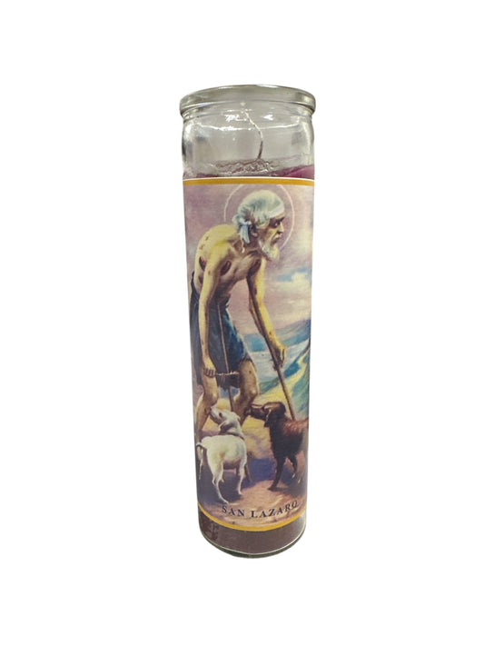 Saint Lazarus image glass candle 8"