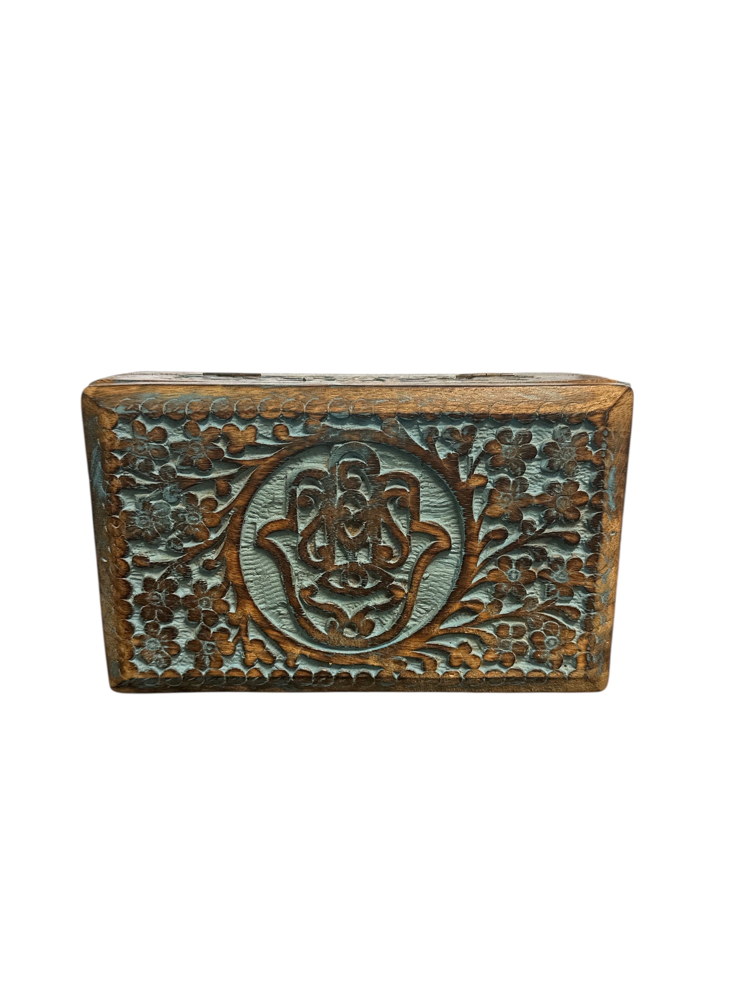 Hand of Fatima Engraved Wooden Tarot Box for Cards Crystal Holder 5"x 8"