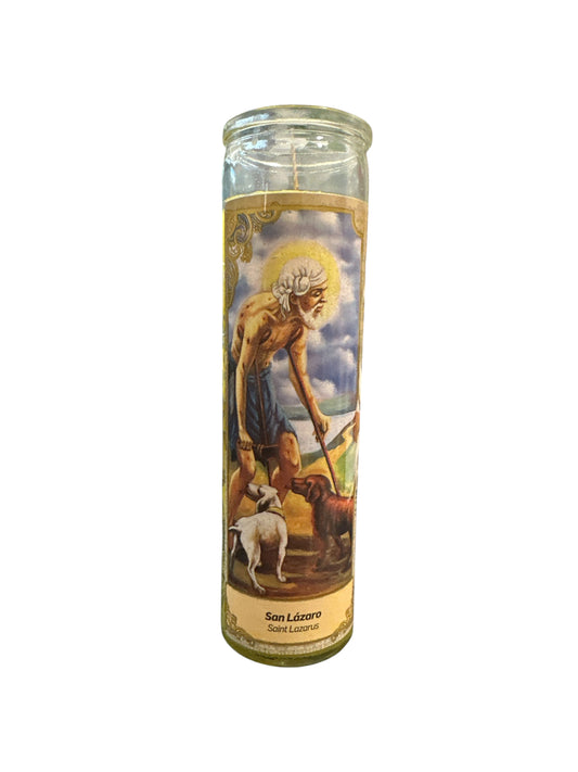 8" Saint Lazarus yellow color image candle