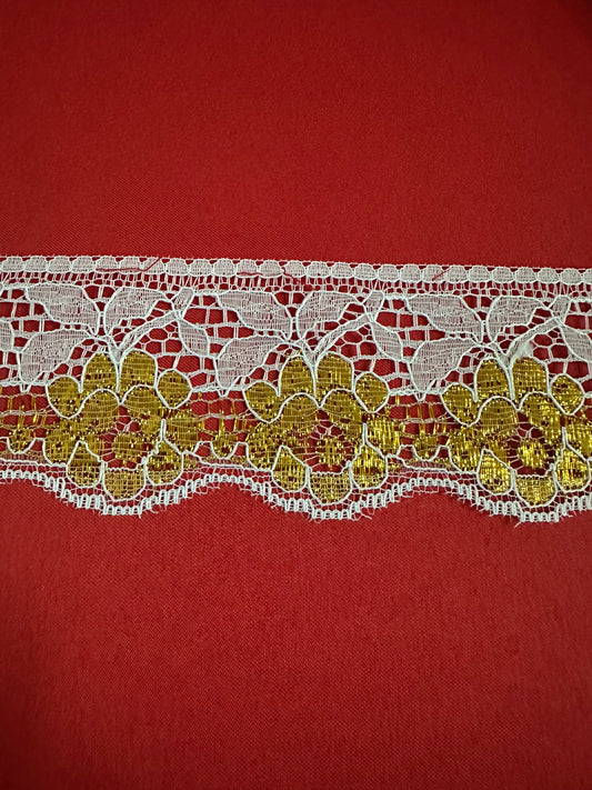 White and Gold lace, 2 inches wide 1 Yard