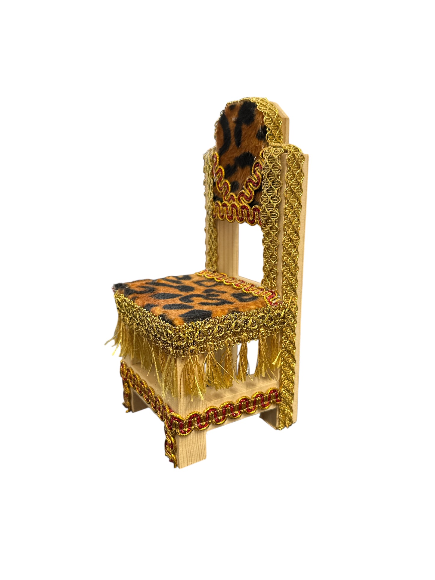 Red/Gold/ Animal Print Decorated wooden chair 8"H x 3.5"W