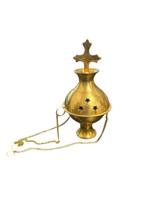 Hanging Brass incense burner 7"H