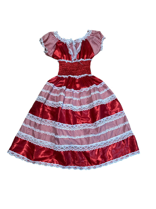 Gingham and satin Red/ white dress