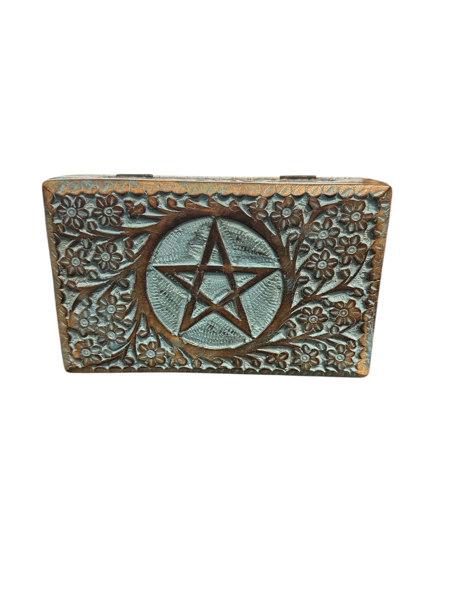 Pentagram Engraved Wooden Tarot Box for Cards Crystal Holder 5"x 8"
