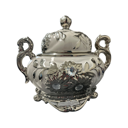 Obatala White and Silver Tureen 12"x 12"