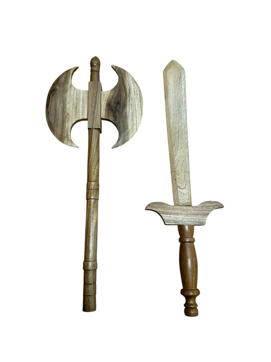 Shango Wooden  Ax and Sword 20"