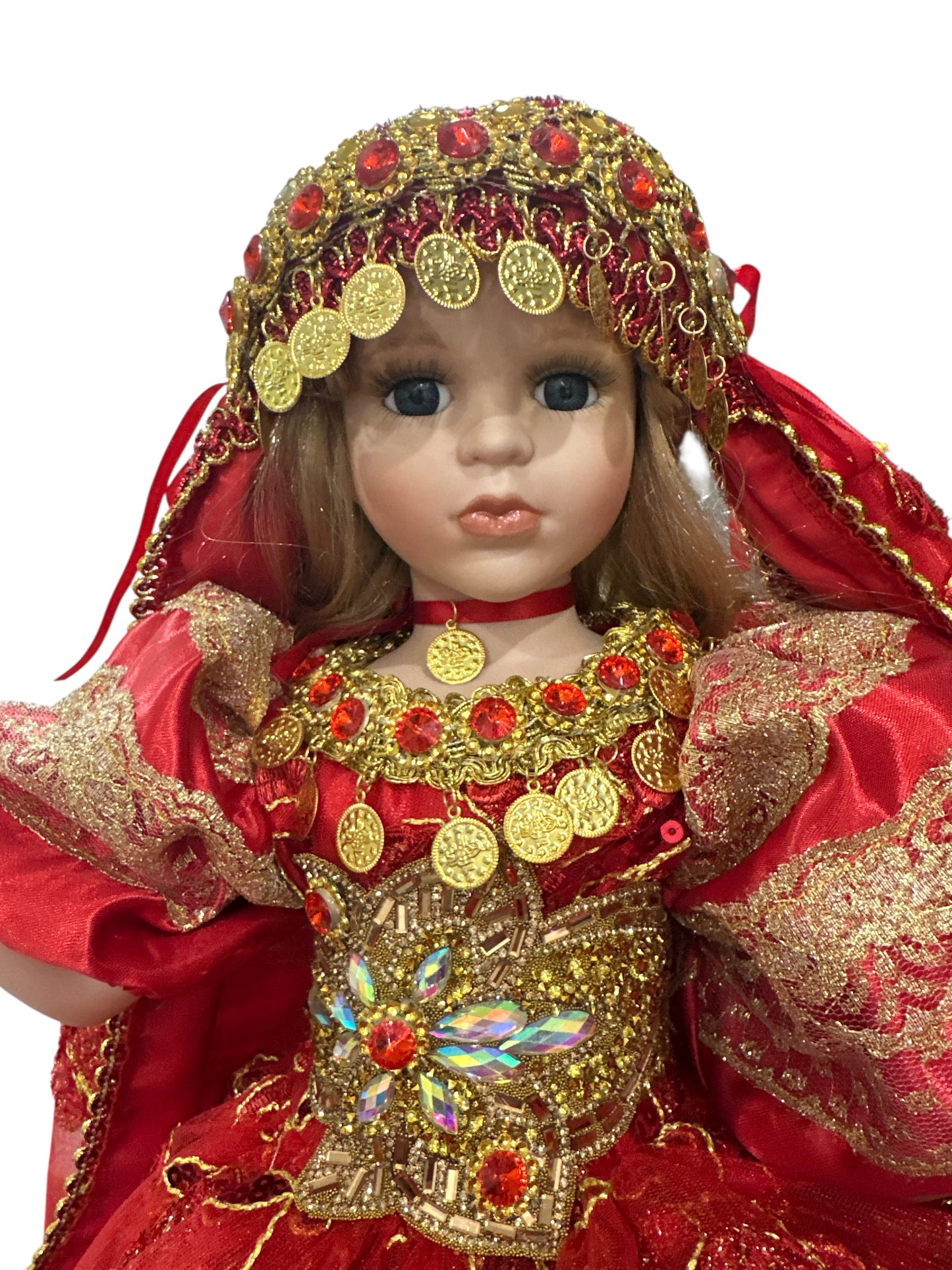 12" Porcelain doll Gipsy Dressed in Red and Gold