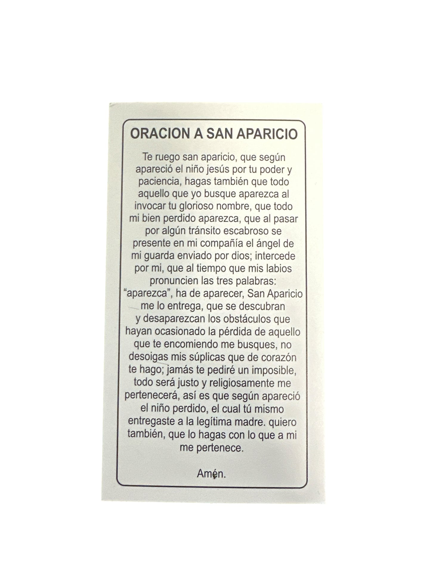 Prayer Card Saint Aparicio 4"x 2"