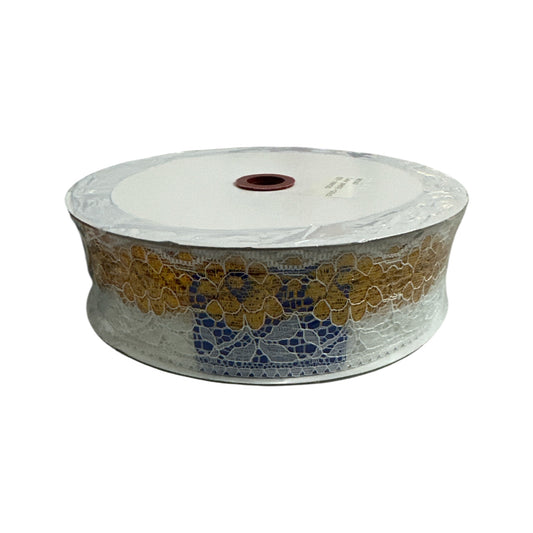 White and Gold lace, 2 inches wide 100 yards
