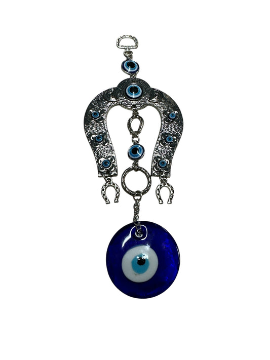 Hanging Lucky Horseshoe Pendant with Evil Eye 9”x 3”
