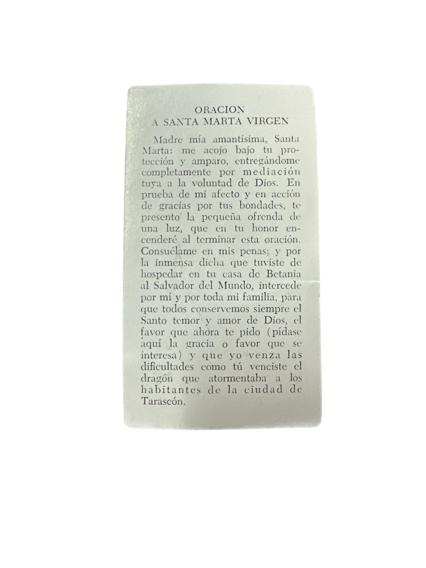 Prayer Card Santa Marta Virgen 4"x 2"